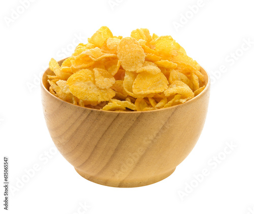 corn flakes in wood bowl isolated on transparent png