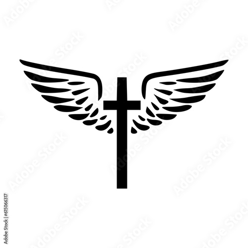 Cross with wings icon religion vector illustration