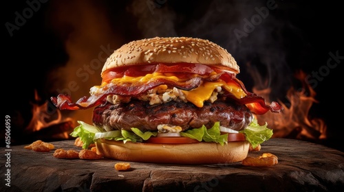 hamburger on a plate HD 8K wallpaper Stock Photographic Image