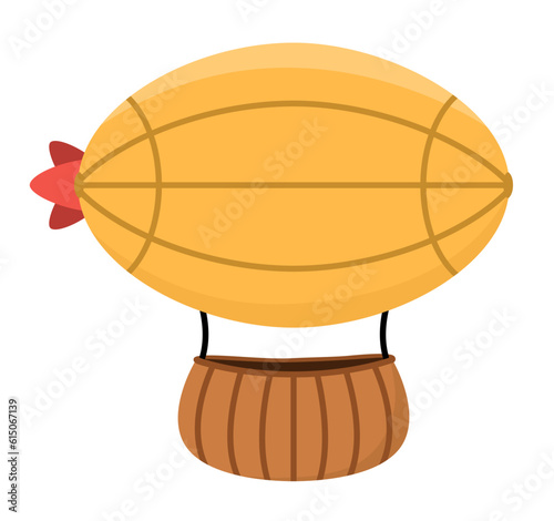 Vector yellow zeppelin icon. Air transport for kids. Funny transportation clip art for children. Cute airship vehicle isolated on white background.