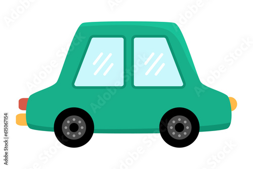 Vector green car. Funny automobile for kids. Cute vehicle clip art. Retro transport icon isolated on white background.