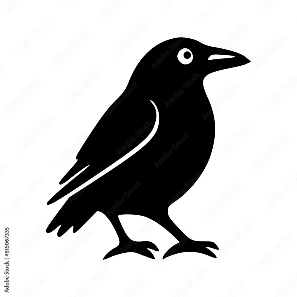 Raven bird black outlines monochrome vector illustration Raven bird black outlines monochrome vector illustration