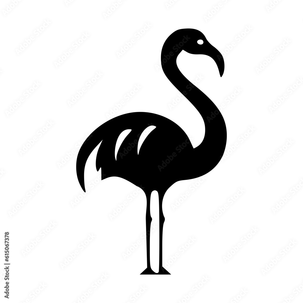 Fototapeta premium Standing flamingo silhouette monochrome vector illustration