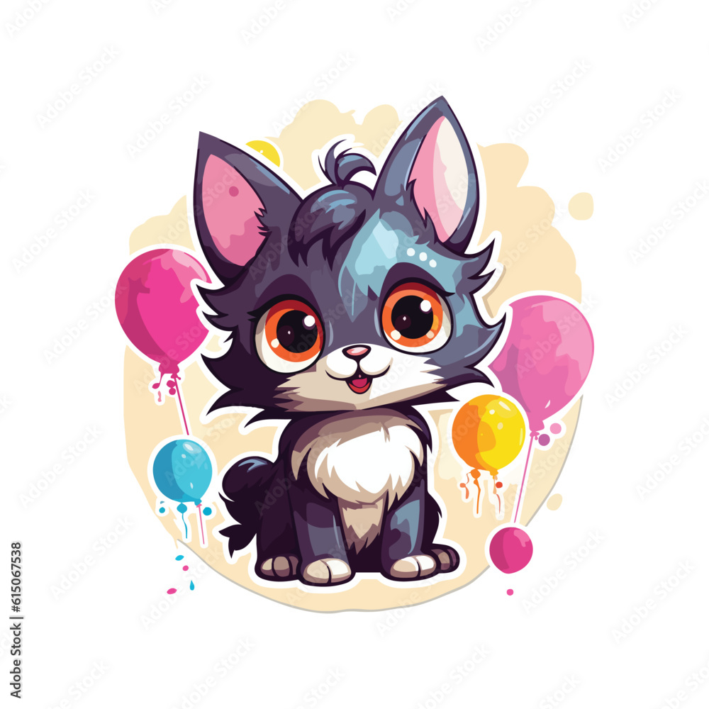 birthday cute cat with a gift