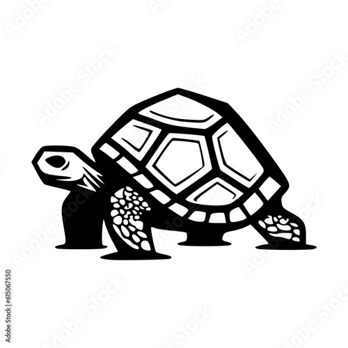 Standing turtle black outlines monochrome vector illustration