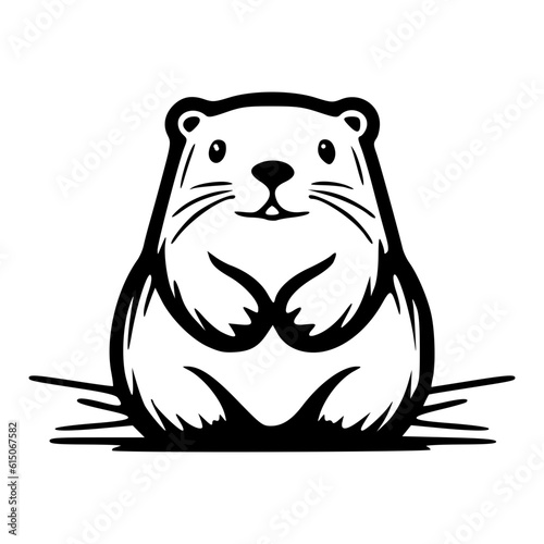 Cute sitting beaver black outlines monochrome vector illustration