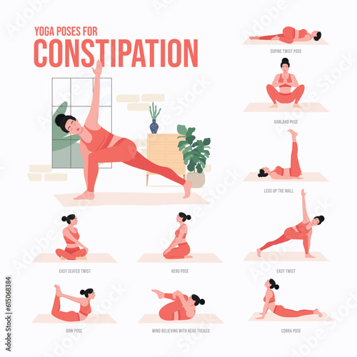 Yoga poses For constipation. Young woman practicing Yoga pose. Woman workout fitness, aerobic and exercises.