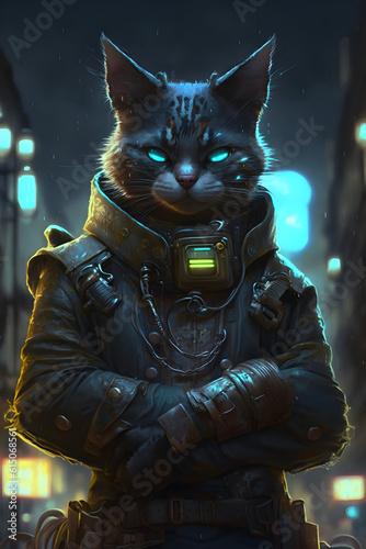 A Human Cat in a Cyber City (Generative AI) "Version 3" © Michael