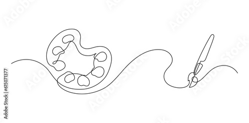 Palette with pain brush. Art studio. Hand drawn doodle. Continuous line drawing.