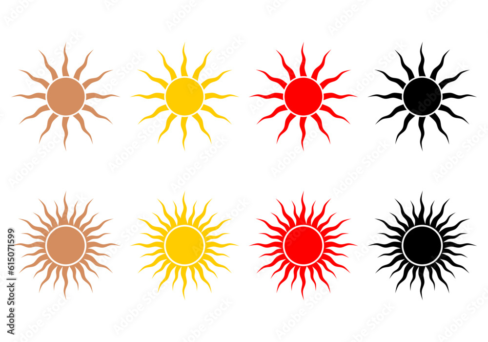 Set sun with sunshine light rays boho icon flat vector design	