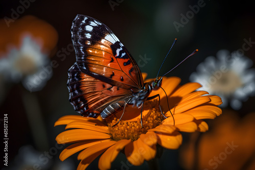 Butterfly in a flower, macro. Generative AI