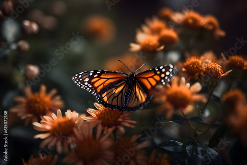 Butterfly in a flower, macro. Generative AI © PIRMYN