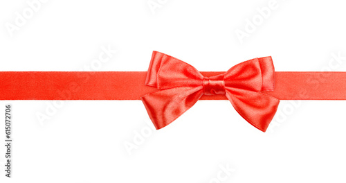 Gift red ribbon and bow isolated on white background.