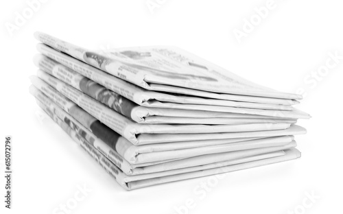 Newspapers stack on white background