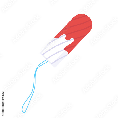 Used female tampon. Feminine hygiene. Personal hygiene item for menstruation. Blood-stained tampon. Sanitary tampon.  Vector illustration.