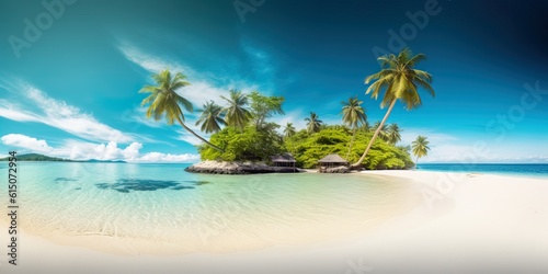 Tropical beach with and island in the middle with teal waters © Creative Clicks