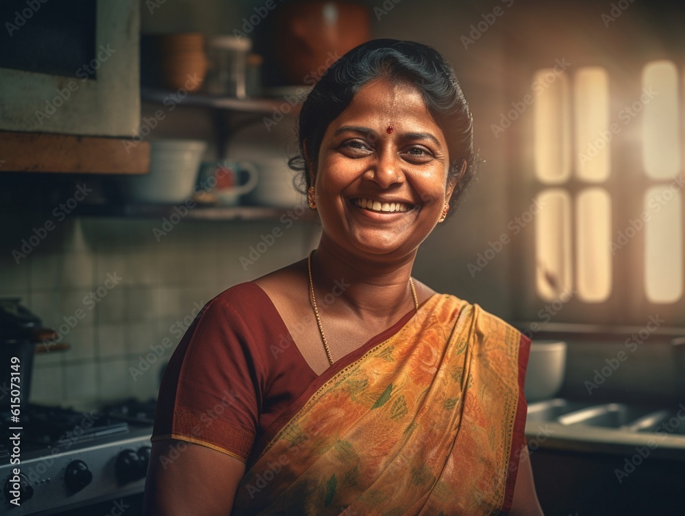 South Asian or Indian housewife cooking in the kitchen, Dosa Indian