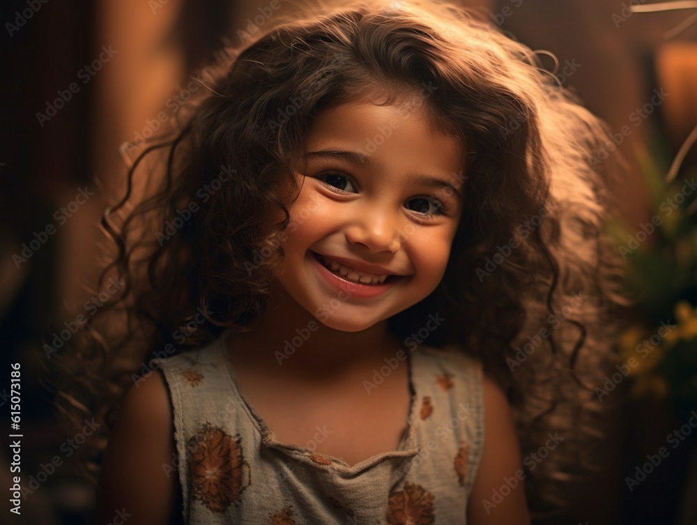 Happy girl is smiling enjoying adopted life. Portrait of young child in nature, park or outdoors. AI generative Happy girl is smiling enjoying adopted life. Portrait of young child in nature, park or outdoors. AI generative