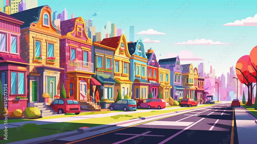 Obraz premium Colorful street full of houses of all colors illustration background