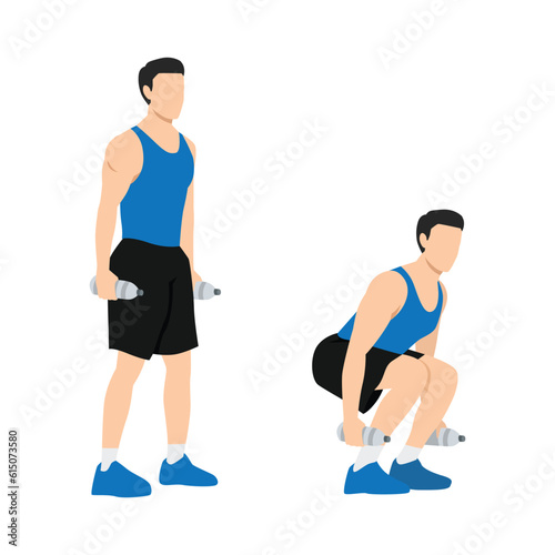 Man character doing Water bottle squats exercise. Flat vector illustration isolated on white background