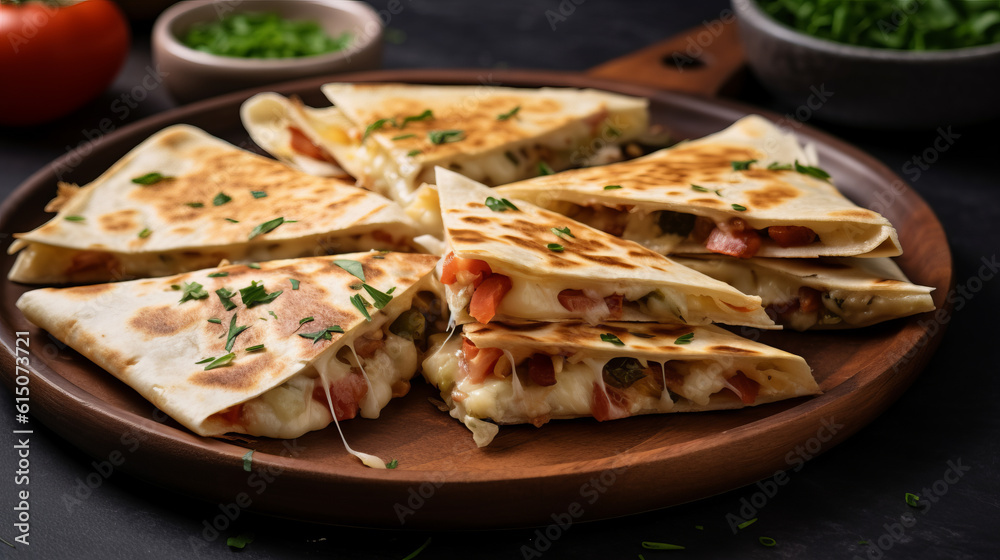 Cut quesadillas plate close-up view Cut quesadillas plate close-up view