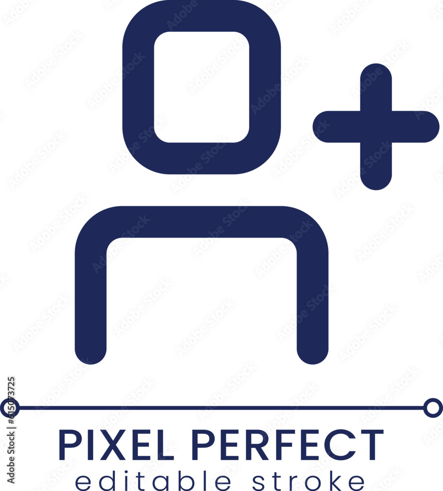 Add user pixel perfect linear ui icon. Social network friendship. Online communication. GUI, UX design. Outline isolated user interface element for app and web. Editable stroke. Poppins font used Add user pixel perfect linear ui icon. Social network friendship. Online communication. GUI, UX design. Outline isolated user interface element for app and web. Editable stroke. Poppins font used