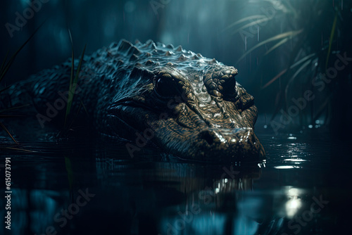 A close up of an alligator in a body of water. Generative AI