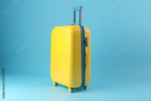 Suitcase in a blue background. Travel concept
