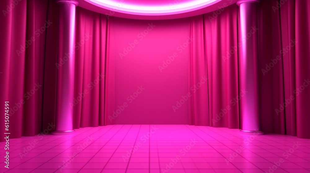 A beautiful pink stage background to promote products and services. Generative AI.