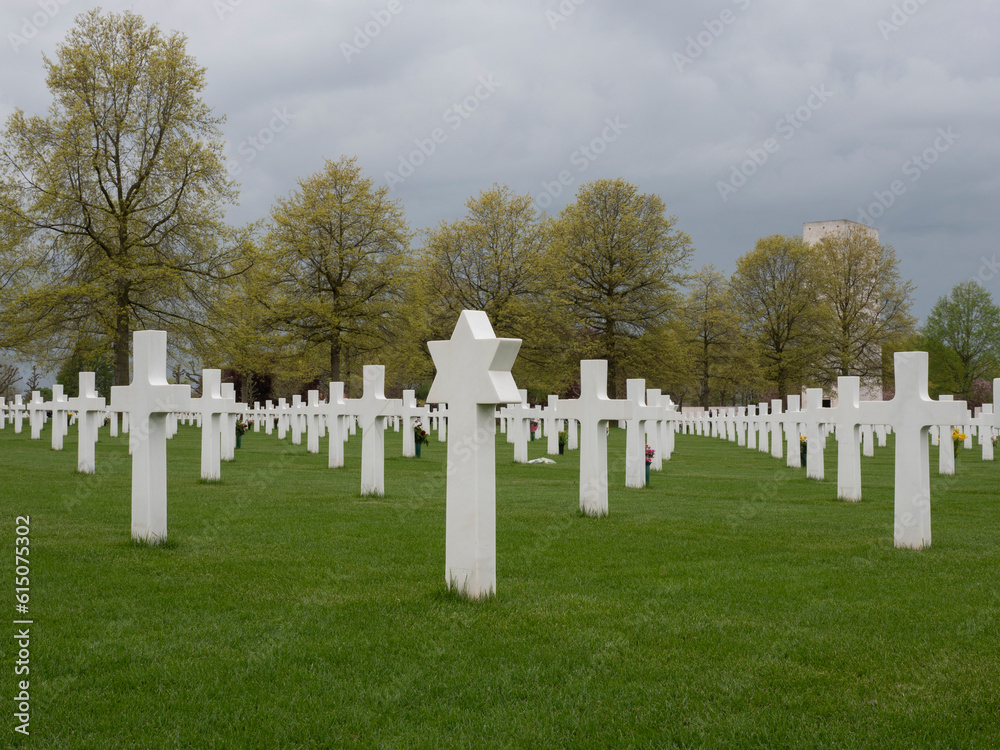 Memorial liberation day at American cemetery with white crosses in Margraten, the Netherlands memorial star of david