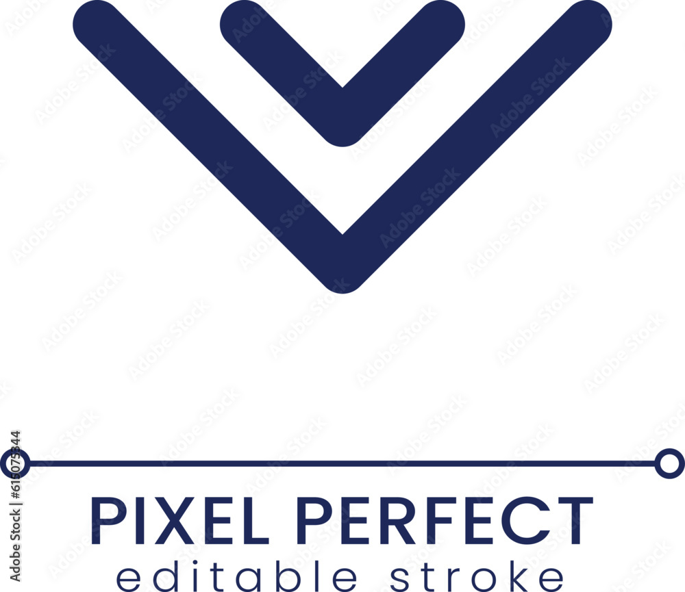 Scroll to bottom pixel perfect linear ui icon. Latest message. New information. GUI, UX design