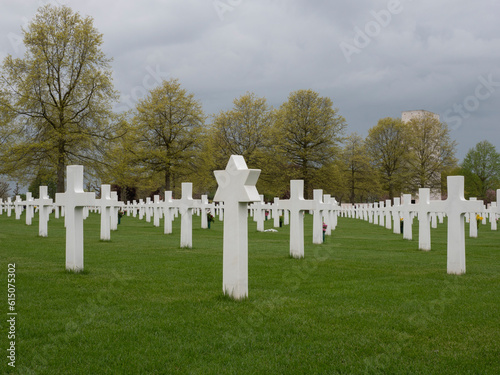 Memorial liberation day at American cemetery with white crosses in Margraten, the Netherlands memorial star of david