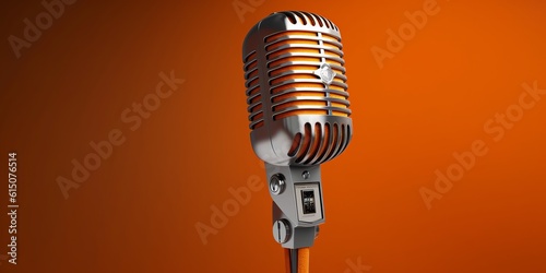 An abstract retro microphone abstraction in an orange color, reminiscent of a condenser microphone with a vintage aesthetic. Generative Ai