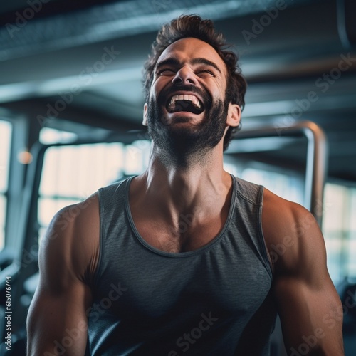 happy man in the gym, AI generative