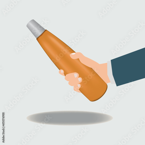 Hand holding a bottle of orange syrup design vector illustration