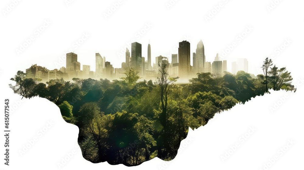 City landscape double exposure illustration - Generative AI.