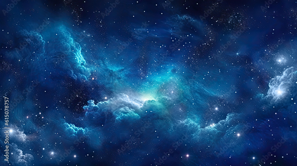 Night Dark Blue Sky Universe Filled with Stars Galaxy Nebula Banner, generative ai