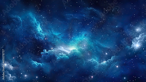 Night Dark Blue Sky Universe Filled with Stars Galaxy Nebula Banner, generative ai © fotoyou
