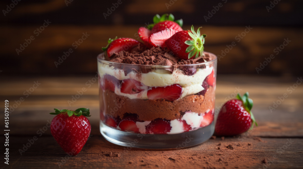 Strawberry fruits tiramisu dessert close-up view