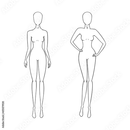 Woman body templates for fashion clothes. Female mannequin for fashion designs. Vector illustration isolated in white background
