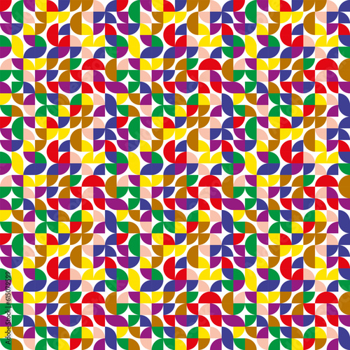Bauhaus multicolor pattern vector. Seamless colorful geometric background. Half circlesseamless pattern. Modern bauhaus design