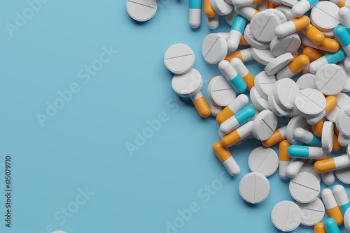 Heap of capsule pills with medicine antibiotic photo