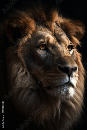 Portrait of Lion Dramatic and Cinematic Lighting Photography  Generative AI