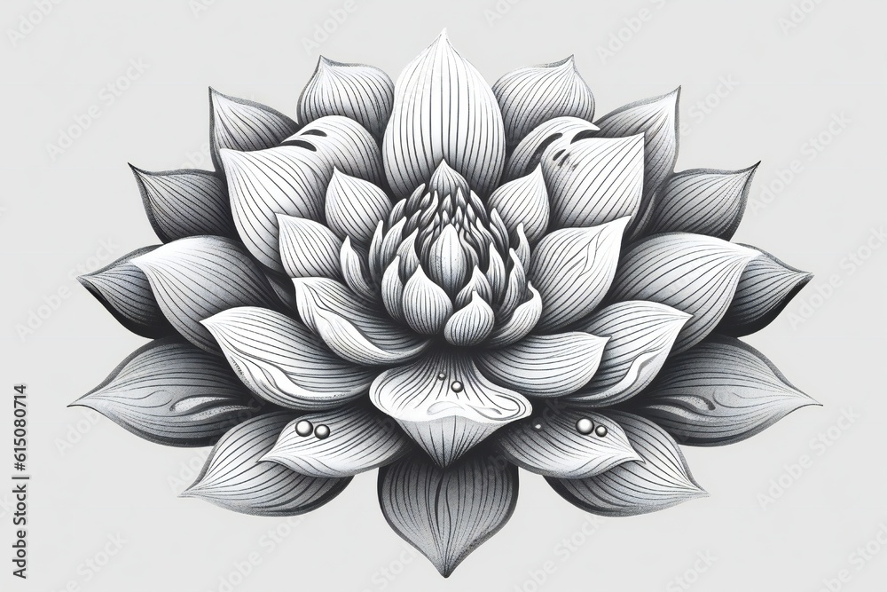 Detailed black and white line art lotus Generative AI Detailed black and white line art lotus Generative AI