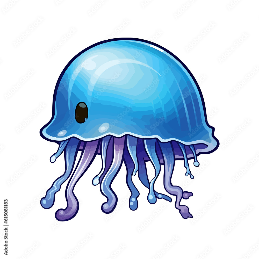 Graceful Ocean Wanderer: Delightful 2D Illustration Featuring a Cute Portuguese Man-of-war