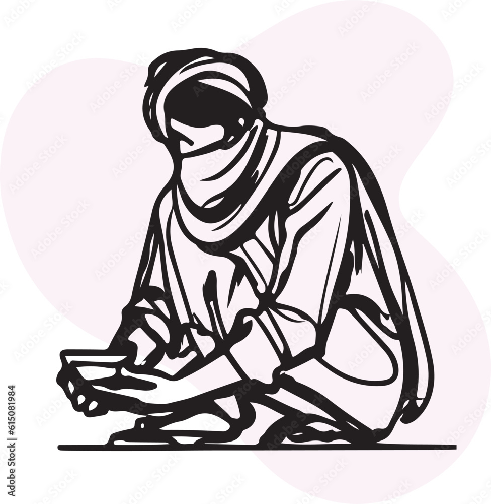 Fototapeta premium Beggar line art vector silhouette