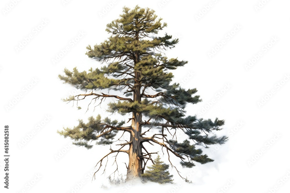 Realistic pine tree on white background, highly detailed Generative AI Realistic pine tree on white background, highly detailed Generative AI