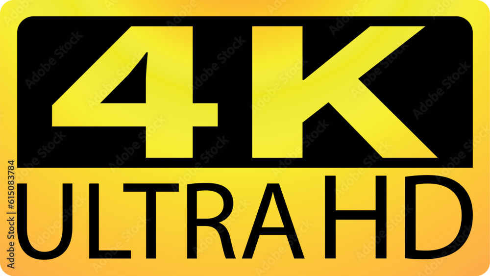 Logo or video quality icon. With the inscription 4K Ultra HD. Yellow color with black elements. Vector illustration. Logo or video quality icon. With the inscription 4K Ultra HD. Yellow color with black elements. Vector illustration.