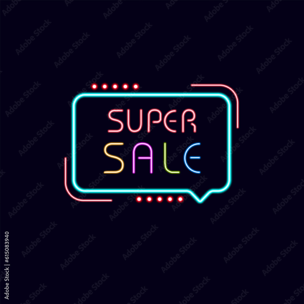 Sale banner in neon style on dark background Sale banner in neon style on dark background