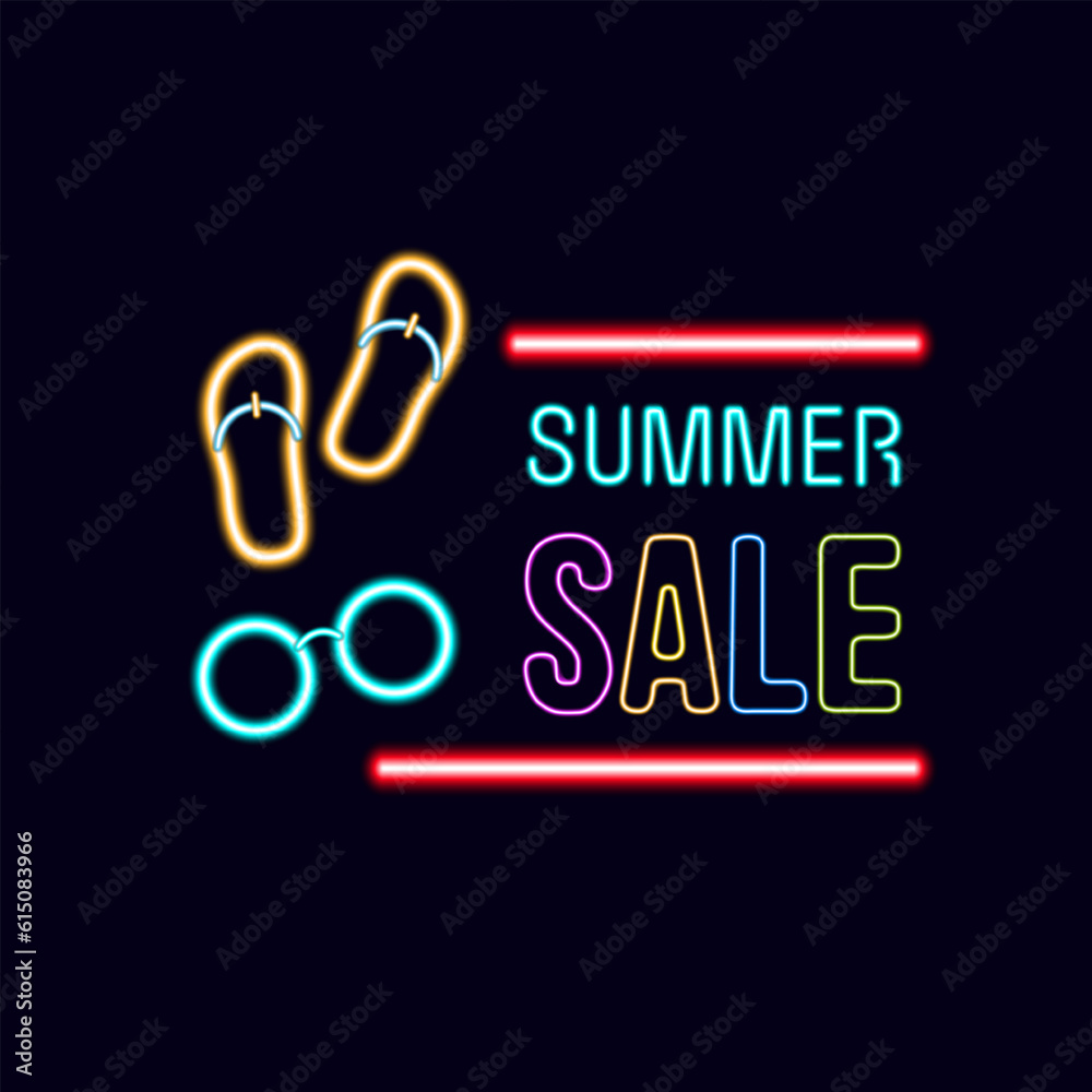 Obraz premium Sale banner in neon style on dark background